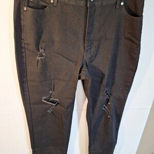 Denim 24/7 Black Frayed Ripped Jeans Size 14W Pockets in the Back